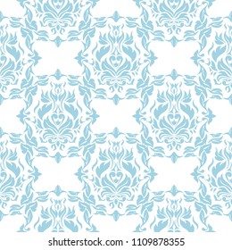 Blue flowers on white background. Ornamental seamless pattern for textile and wallpapers