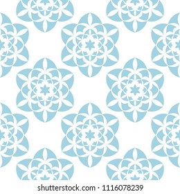 Blue flowers on white background. Ornamental seamless pattern for textile and wallpapers