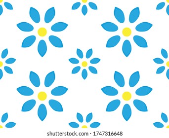 Blue flowers on a white background. Abstraction, geometric seamless pattern.