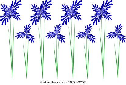 blue flowers on a white background, vector, Petrykivka painting, Ukraine