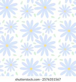 Blue flowers on white background , Fabric pattern , Wrapping paper pattern , Notebook cover , seamless pattern 