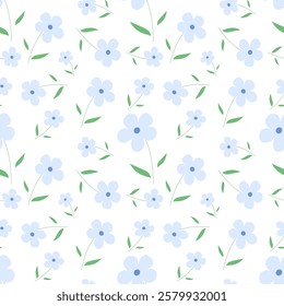 Blue flowers on white background, fabric pattern, gift wrapping paper, notebook cover, phone case , seamless pattern 