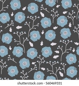 Blue flowers on a white background. Vector floral  seamless pattern. 