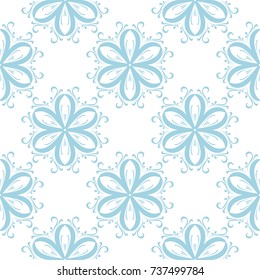 Blue flowers on white background. Ornamental seamless pattern for textile and wallpapers