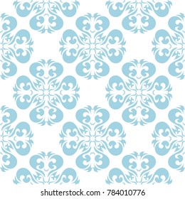 Blue flowers on white background. Ornamental seamless pattern for textile and wallpapers