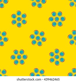 Blue flowers on yellow background geometric seamless pattern. Fashion and bright graphic design. Modern stylish abstract texture. Template for prints, textile, wrapping and decoration, wallpaper.