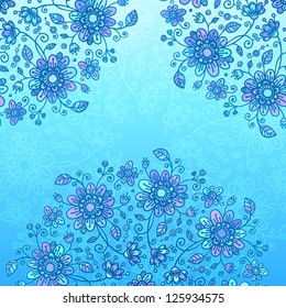 Blue flowers ornate vector background
