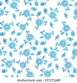 Blue flowers ornate vector seamless pattern