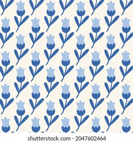 Blue Flowers Pattern Background. Social Media Post. Floral Vector Illustration.