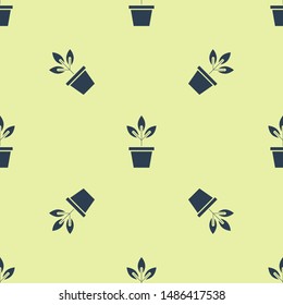 Blue Flowers in pot icon isolated seamless pattern on white background. Plant growing in a pot. Potted plant sign.  Vector Illustration