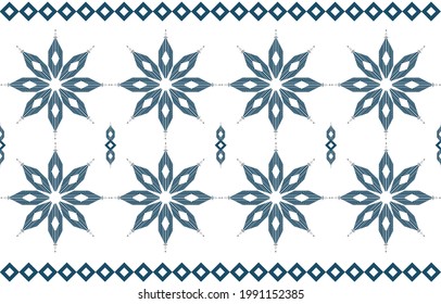 Blue flowers Prints and Boho pattern by Native Abstract Art Geometric ethnic ikat seamless pattern traditional Design for Batik,fabric,Graphic of Fabric ,Vector illustration,embroidry style nature.