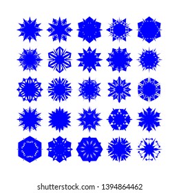 Blue Flowers / Pseudo-Snowflakes on white background. Sharp set of 25 items. - Vector