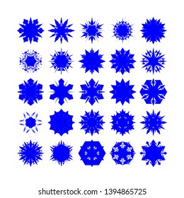 Blue Flowers / Pseudo-Snowflakes on white background. Sharp set of 25 items. - Vector