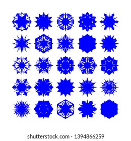 Blue Flowers / Pseudo-Snowflakes on white background. Sharp set of 25 items. - Vector