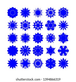 Blue Flowers / Pseudo-Snowflakes on white background. Sharp set of 25 items. - Vector