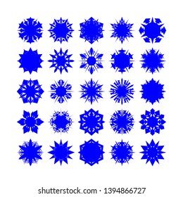 Blue Flowers / Pseudo-Snowflakes on white background. Sharp set of 25 items. - Vector