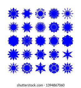 Blue Flowers / Pseudo-Snowflakes on white background. Sharp set of 25 items. - Vector