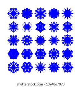Blue Flowers / Pseudo-Snowflakes on white background. Sharp set of 25 items. - Vector