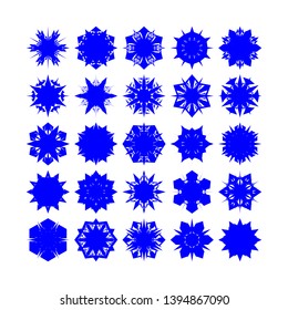 Blue Flowers / Pseudo-Snowflakes on white background. Sharp set of 25 items. - Vector