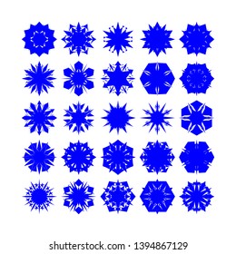 Blue Flowers / Pseudo-Snowflakes on white background. Sharp set of 25 items. - Vector