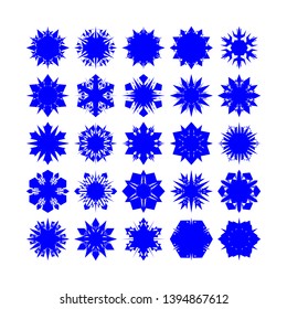 Blue Flowers / Pseudo-Snowflakes on white background. Sharp set of 25 items. - Vector