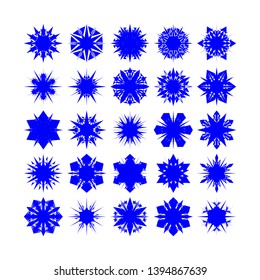 Blue Flowers / Pseudo-Snowflakes on white background. Sharp set of 25 items. - Vector
