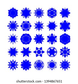 Blue Flowers / Pseudo-Snowflakes on white background. Sharp set of 25 items. - Vector