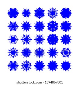 Blue Flowers / Pseudo-Snowflakes on white background. Sharp set of 25 items. - Vector
