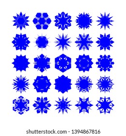 Blue Flowers / Pseudo-Snowflakes on white background. Sharp set of 25 items. - Vector