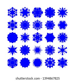 Blue Flowers / Pseudo-Snowflakes on white background. Sharp set of 25 items. - Vector