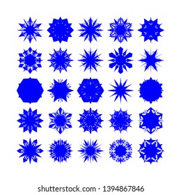 Blue Flowers / Pseudo-Snowflakes on white background. Sharp set of 25 items. - Vector