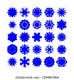 Blue Flowers / Pseudo-Snowflakes on white background. Sharp set of 25 items. - Vector