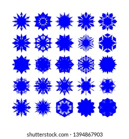 Blue Flowers / Pseudo-Snowflakes on white background. Sharp set of 25 items. - Vector
