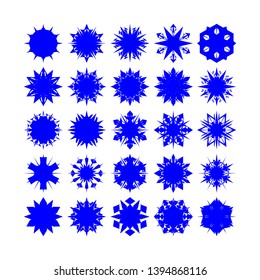Blue Flowers / Pseudo-Snowflakes on white background. Sharp set of 25 items. - Vector