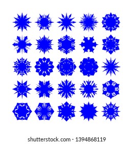 Blue Flowers / Pseudo-Snowflakes on white background. Sharp set of 25 items. - Vector