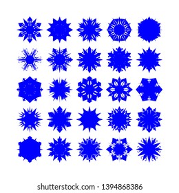 Blue Flowers / Pseudo-Snowflakes on white background. Sharp set of 25 items. - Vector