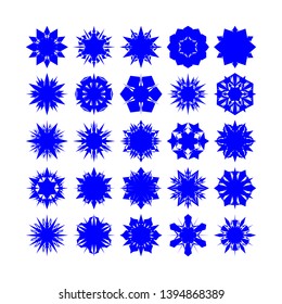 Blue Flowers / Pseudo-Snowflakes on white background. Sharp set of 25 items. - Vector