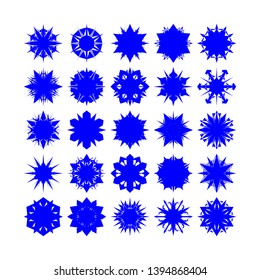 Blue Flowers / Pseudo-Snowflakes on white background. Sharp set of 25 items. - Vector