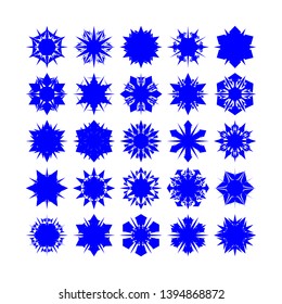 Blue Flowers / Pseudo-Snowflakes on white background. Sharp set of 25 items. - Vector