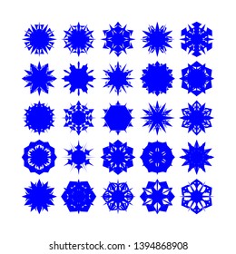 Blue Flowers / Pseudo-Snowflakes on white background. Sharp set of 25 items. - Vector
