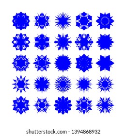 Blue Flowers / Pseudo-Snowflakes on white background. Sharp set of 25 items. - Vector