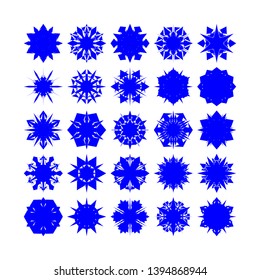 Blue Flowers / Pseudo-Snowflakes on white background. Sharp set of 25 items. - Vector
