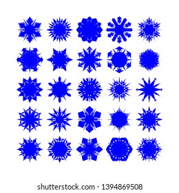 Blue Flowers / Pseudo-Snowflakes on white background. Sharp set of 25 items. - Vector