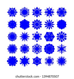 Blue Flowers / Pseudo-Snowflakes on white background. Sharp set of 25 items. - Vector