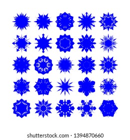 Blue Flowers / Pseudo-Snowflakes on white background. Sharp set of 25 items. - Vector