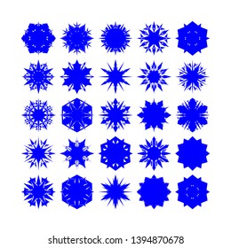 Blue Flowers / Pseudo-Snowflakes on white background. Sharp set of 25 items. - Vector
