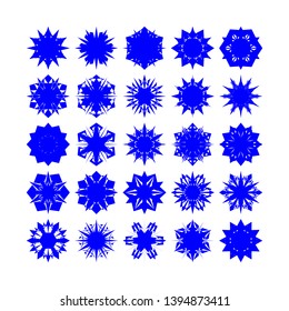 Blue Flowers / Pseudo-Snowflakes on white background. Sharp set of 25 items. - Vector