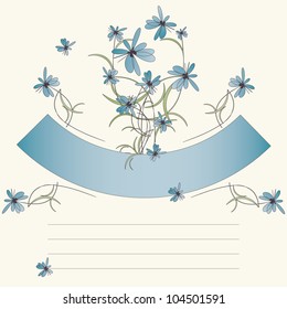 Blue flowers and ribbon invitation card