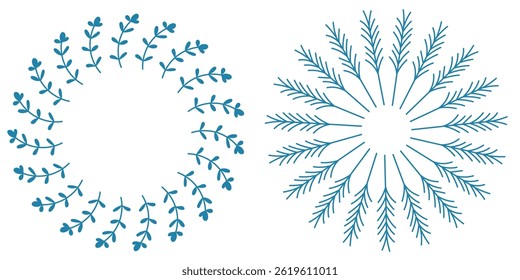 Blue flowers round frames. Simple flowers.