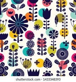 Blue flowers in Scandinavian style. Summer motive. Vector seamless pattern.